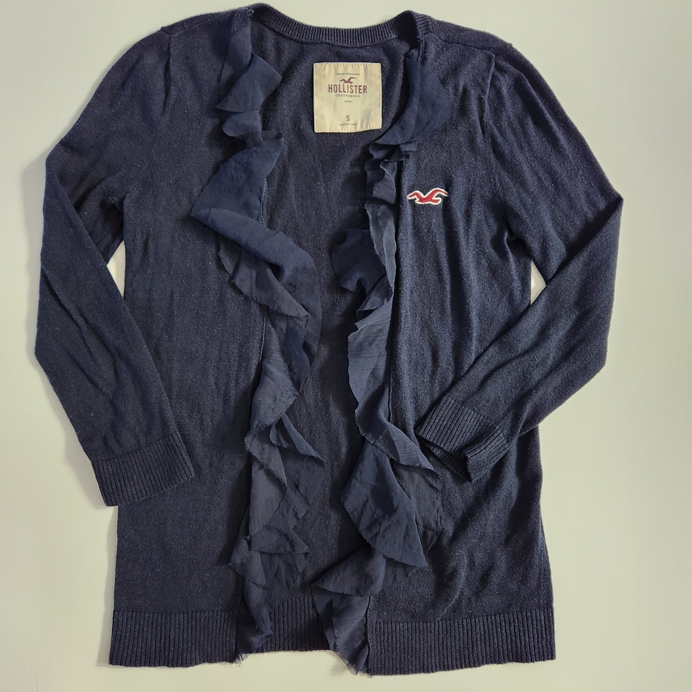 Y2K Hollister Navy Blue Ruffle Cardigan Size S